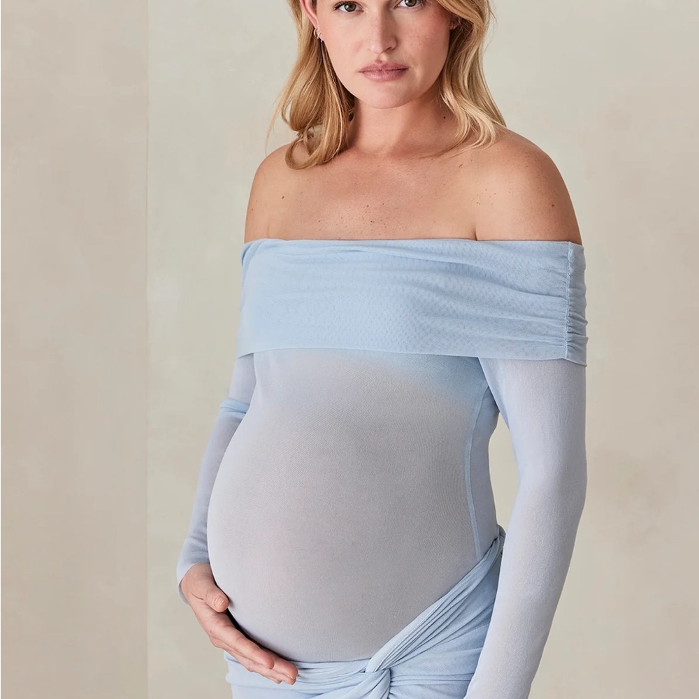 Bumpsuit Off The Shoulder Soft Mesh Top NWT Medium Maternity Top Powder Blue